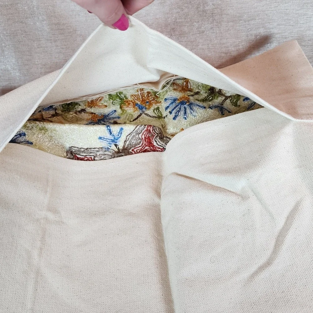 Embroidered Floral Red Blue Throw Pillow Case 16X16 Boho Cottage Decor New